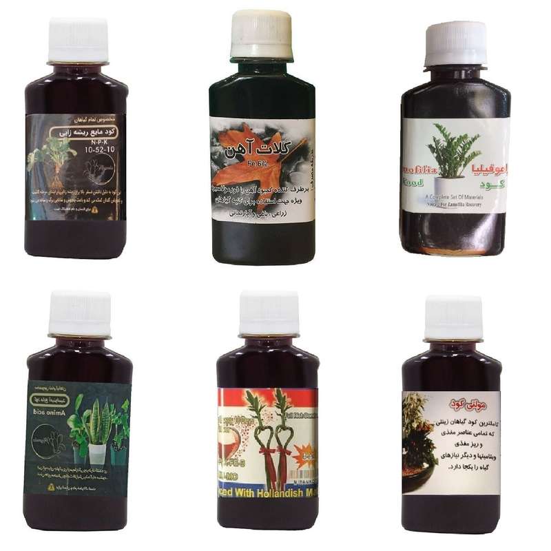 کود مایع فسفر ریشه زایی 10-52-10 و کلات آهن و کود زاموفیلیا و امینو اسید و کود بامبو و مولتی کود مدل life drop حجم 120 میلی لیتر