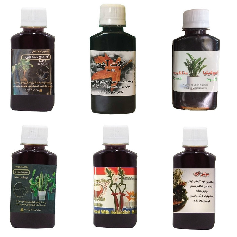 کود مایع فسفر ریشه زایی 10-52-10 و کلات آهن و کود زاموفیلیا و امینو اسید و کود بامبو و مولتی کود مدل life drop حجم 120 میلی لیتر