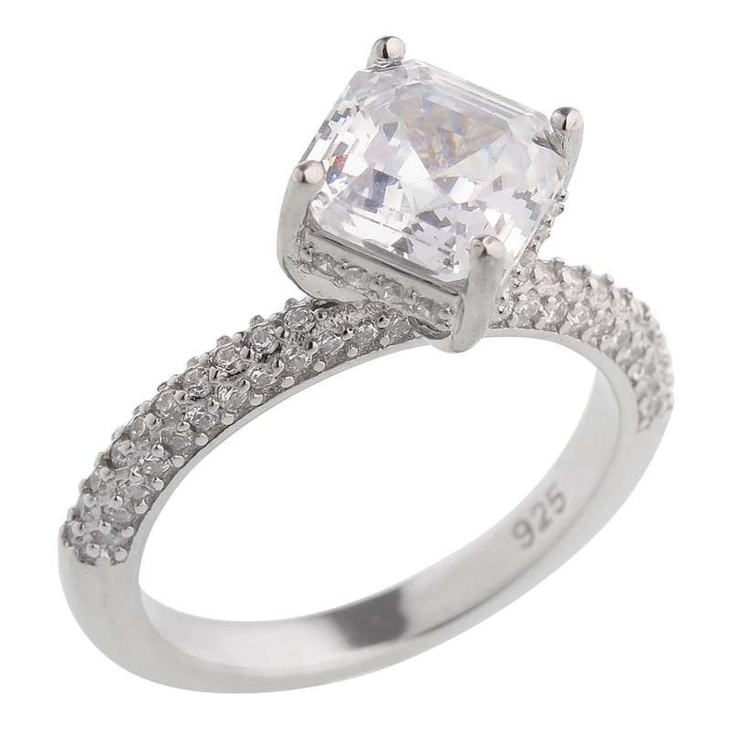 انگشتر نقره زنانه مدل سولیتر تک سنگ مربعی کد 23068