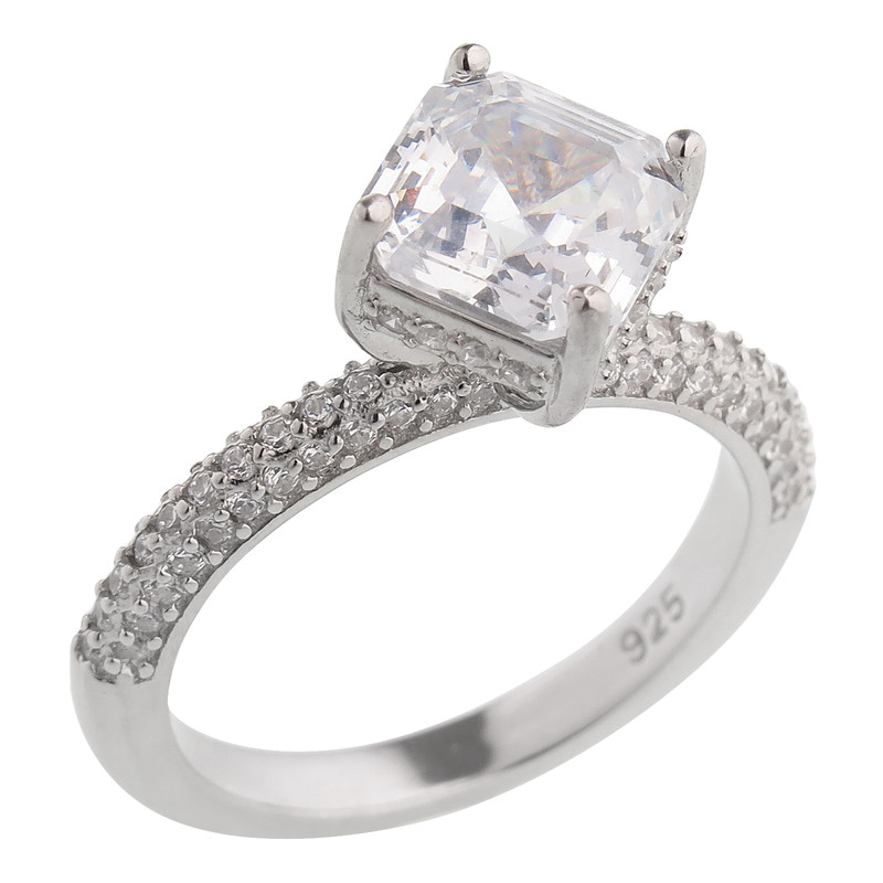 انگشتر نقره زنانه مدل سولیتر تک سنگ مربعی کد 23068