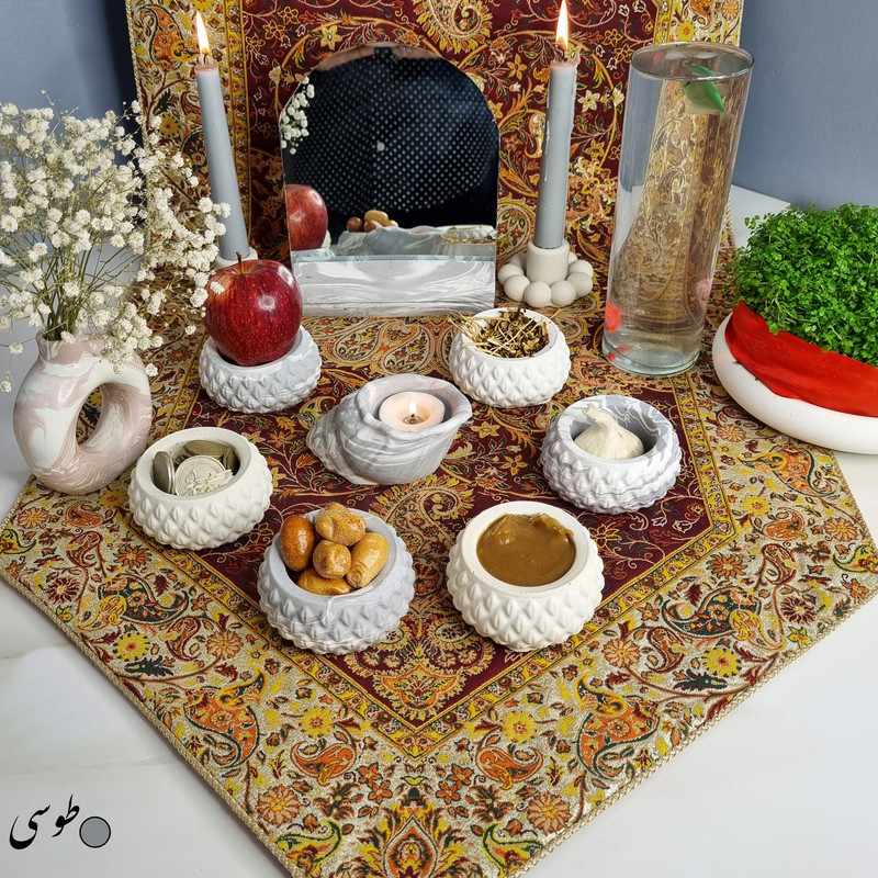 مجموعه ظروف هفت سین 10 پارچه مدل ثمینا طرح سنگ کد C01