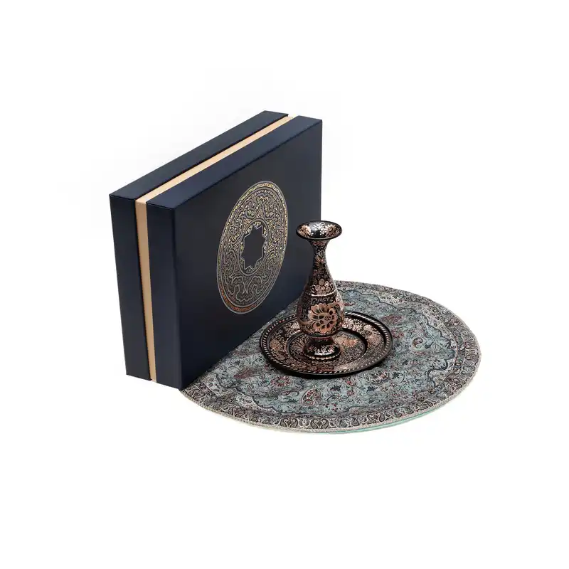 ست ترکیبی قلمتراش و ترمه آرا هنر فاخر ایرانی مدل ضیافت ابریشمی V221 مجموعه 3 عددی