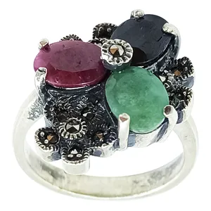 انگشتر نقره زنانه سلین کالا مدل یاقوت و زمرد ce-As302