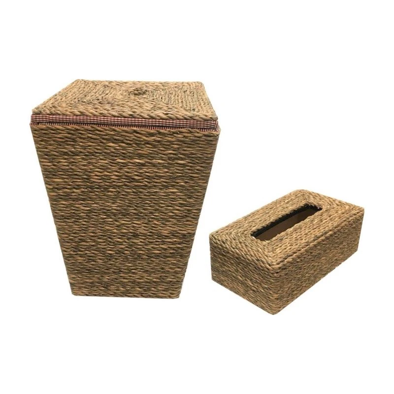 ست سطل و جعبه دستمال کاغذی حصیری مدل SH-NE05