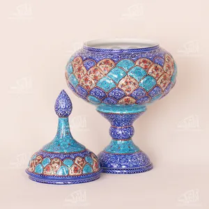 شکلات خوری پایه دار‏ مینا کاری‏  ‏‏رنگ ‏آبی‏ طرح ‏پیچک‏ مدل 1001200008