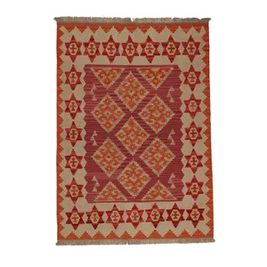 گلیم دستبافت دو متری مدل قشقایی کد 4040803 زمینه قرمز