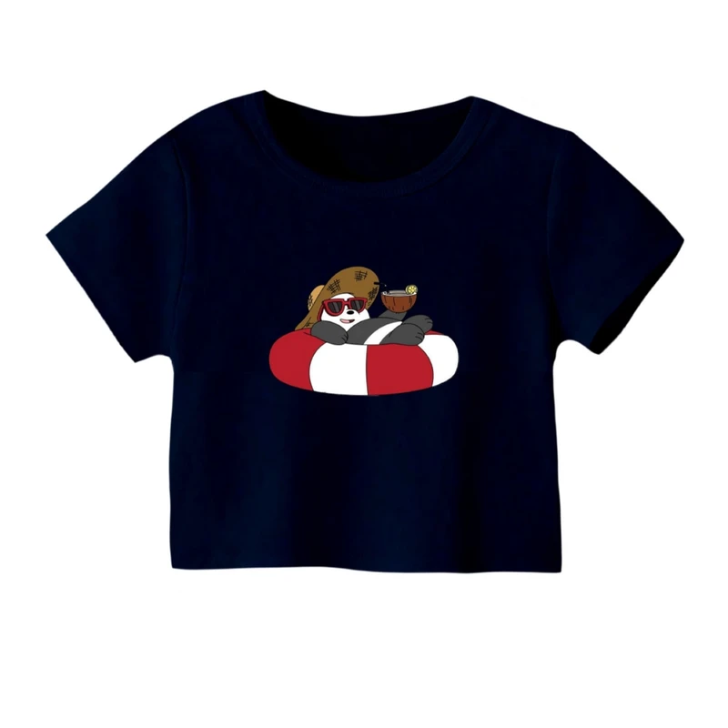 کراپ‌ تی‌شرت آستین کوتاه زنانه مدل خرس سفید