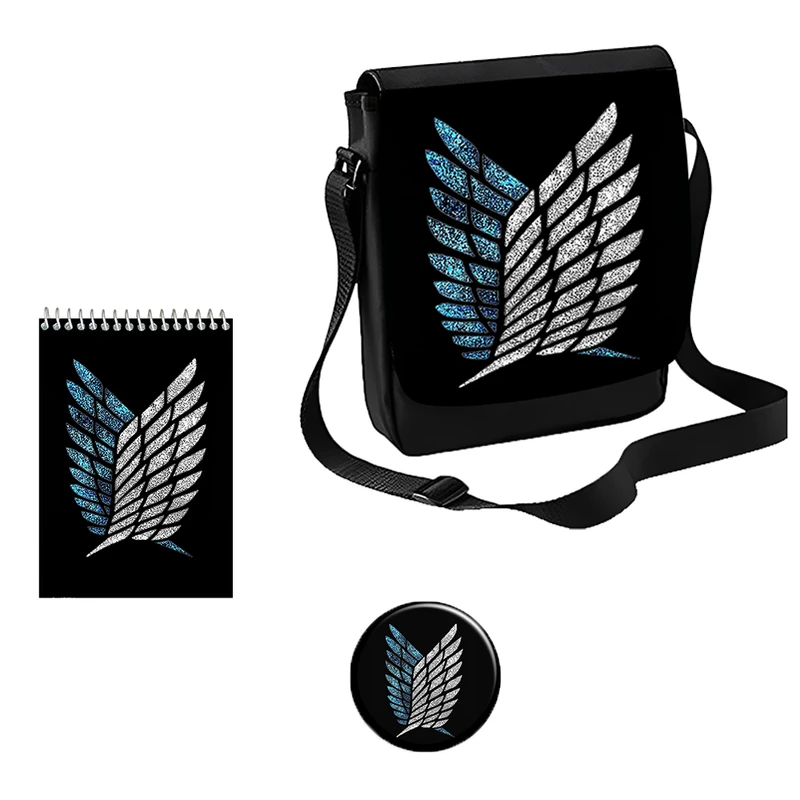 کیف رودوشی مدل اتک آن تایتان کد Attack on Titan به همراه دفتر یادداشت و پیکسل مجموعه 3 عددی