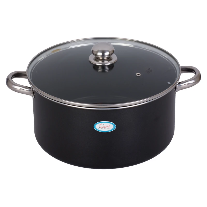 قابلمه تفلون ظرفیران مدل دسته استیل درب شیشه ای کد5 سایز 32