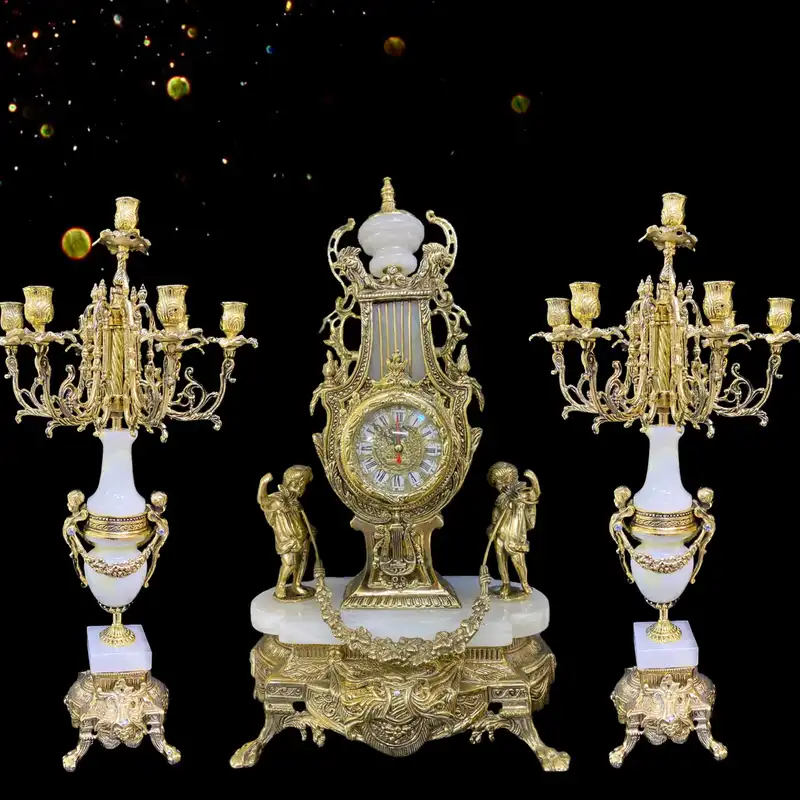 ست 3 تکه ساعت و جاشمعی برنجی مدل فرشته