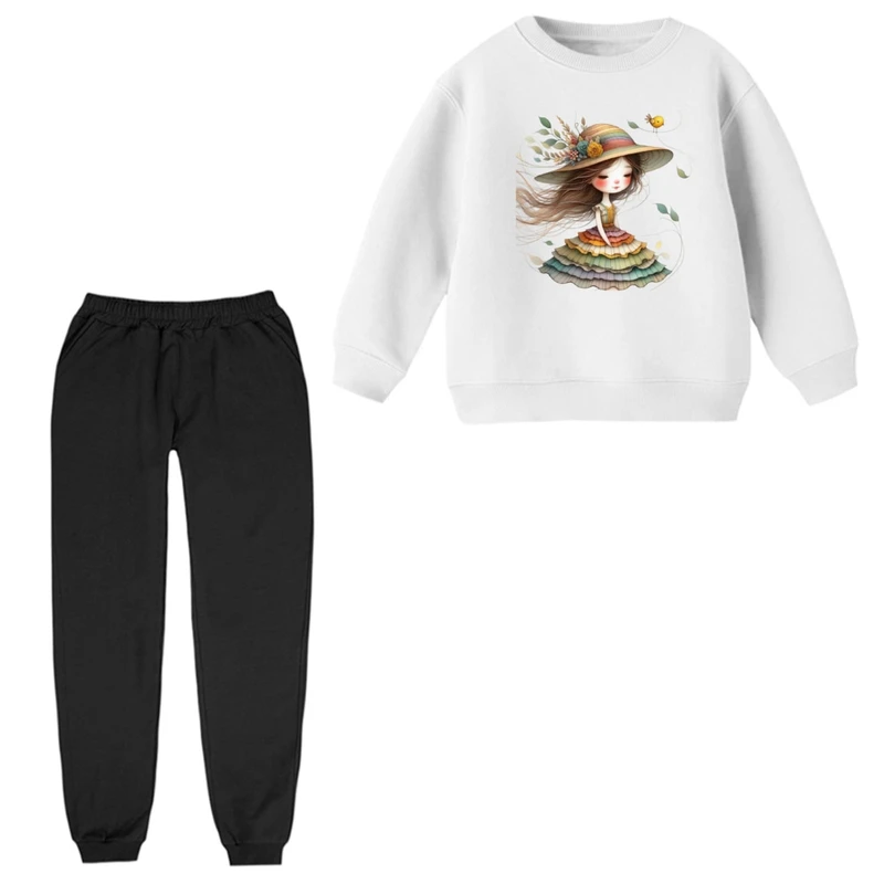 ست سویشرت و شلوار راحتی بچگانه مدل دخترک و برگ 