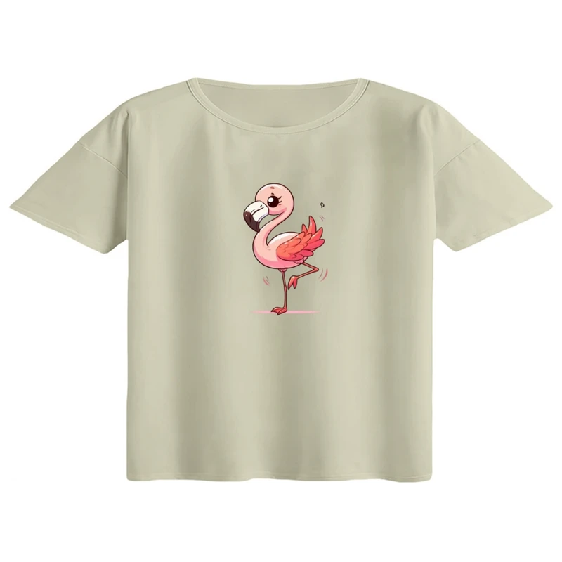 کراپ تی‌شرت آستین کوتاه زنانه مدل فلامینگو کد 01