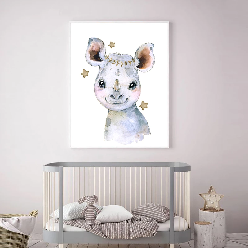 تابلو اتاق کودک و نوزاد الفاپ مدل کرگدن کد WaterColore Rhinoceros 001