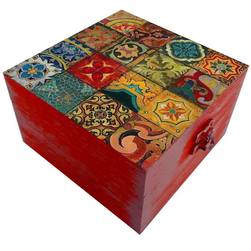جعبه هدیه چوبی مدل هنری طرح کاشی کد SB51