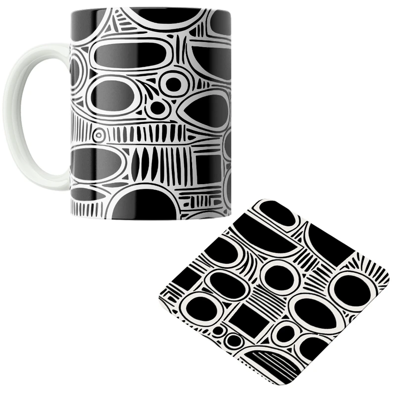 ماگ پاد آفرین مدل اشکال و خطوط کد DKC585 به همراه زیر لیوانی