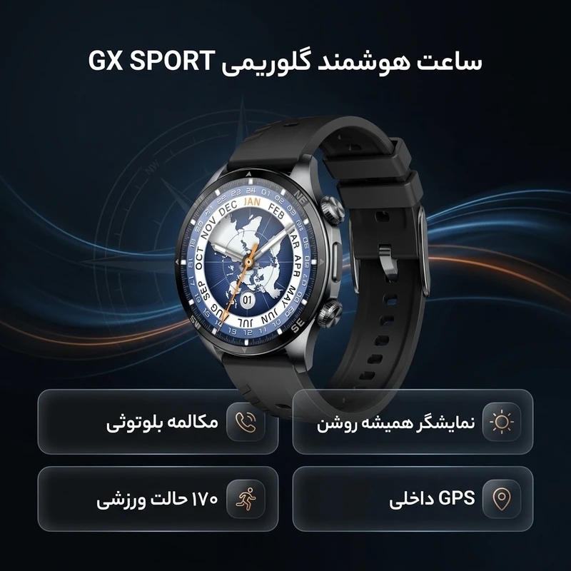 عکس شماره 2 : ساعت هوشمند 48 میلی متری گلوریمی مدل gx sport با بند سیلیکونی
