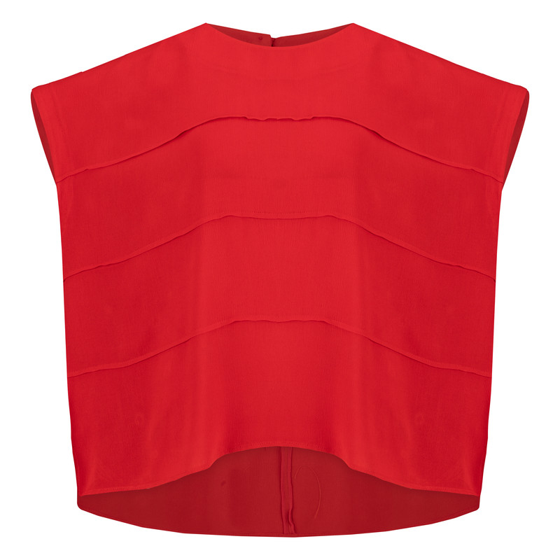 بلوز آستین کوتاه زنانه سرژه مدل 204555 یقه گرد جلورگه دوزی رنگ قرمز