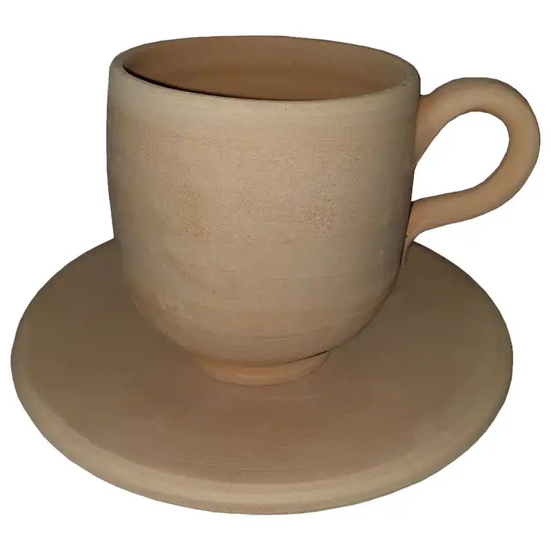 ست لیوان و نعلبکی سفالی خام مدل سنتی