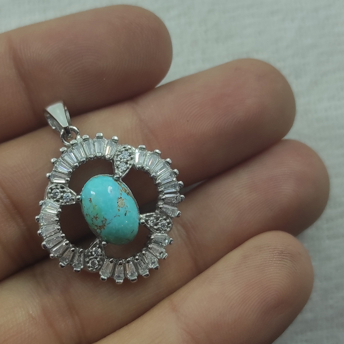 آویز گردنبند نقره زنانه سلین کالا مدل فیروزه نیشابوری MPS-4 آویز گردنبند نقره زنانه سلین کالا مدل فیروزه نیشابوری MPS-4