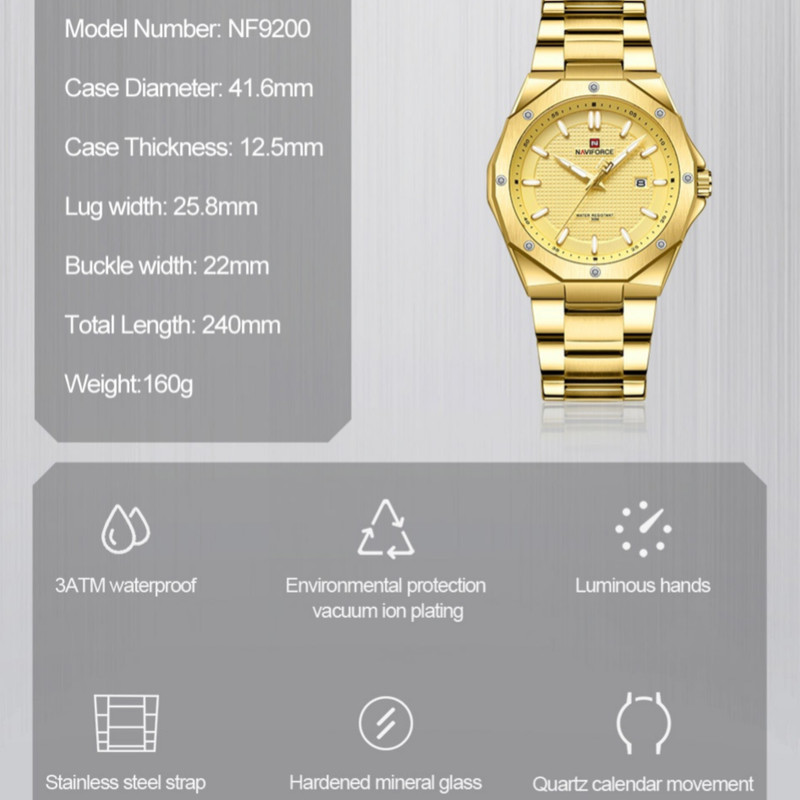 ساعت مچی عقربهای مردانه نیوی فورس مدل تقویم دار NF9200-GG ساعت مچی عقربهای مردانه نیوی فورس مدل تقویم دار NF9200-GG