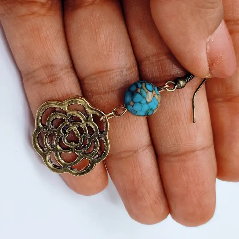 گوشواره زنانه مدل فیروزه مدل گل