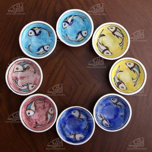 کاسه سفالی آرانیک نقاشی زیر لعابی رنگارنگ‏ طرح ‏ماهی‏ مدل  1004000005