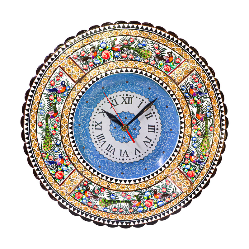 ساعت میناکاری مدل گرد طرح گل و مرغ برجسته کد Gr36d18-2f4