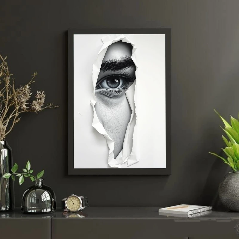 تابلو طرح مینیمال مدل پرتره چشم فریم مشکی