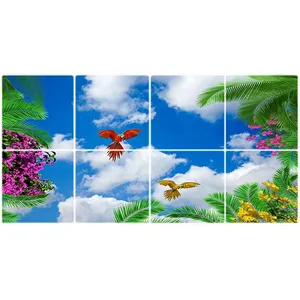تایل سقفی آسمان مجازی طرح نخل و طوطی کد ST 2360-8 سایز 60x60 سانتی متر مجموعه 8عددی