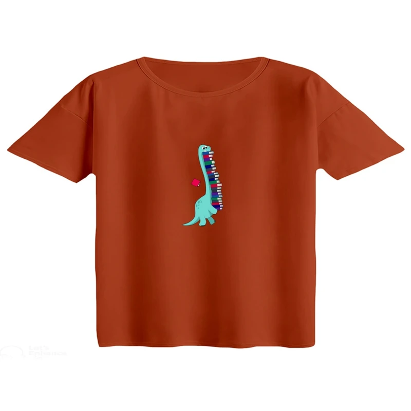 کراپ تی‌شرت آستین کوتاه زنانه مدل دایناسور کد 06
