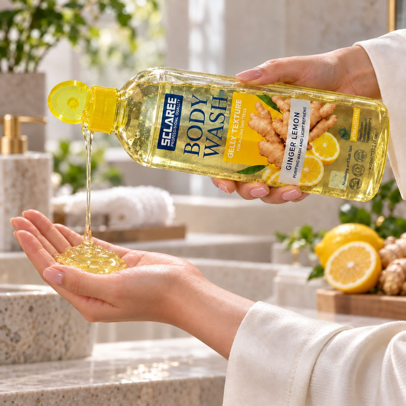شامپو بدن ژلی اسکلاره مدل Ginger Lemon با رایحه لیمو و زنجبیل مناسب انواع پوست حجم 400 میلی لیتر