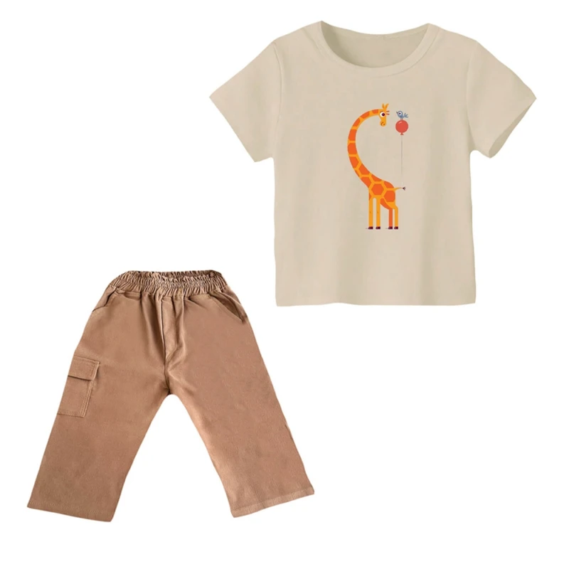 ست تی شرت و شلوارک پسرانه مدل زرافه کد ۲ رنگ کرم