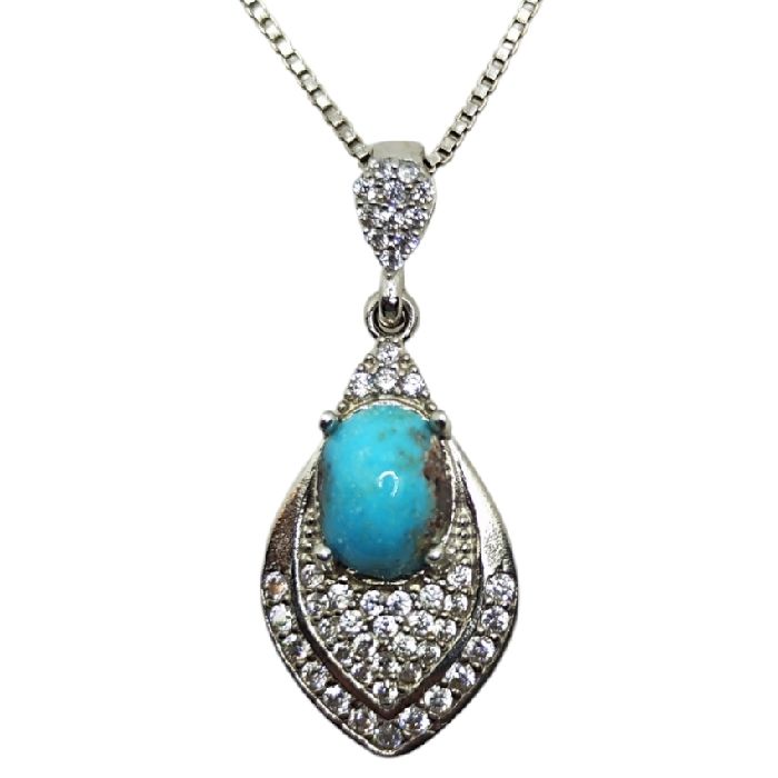 گردنبند نقره زنانه مدل سنگ فیروزه نیشابور آبکاری رادیوم کد 6488 -  - 3