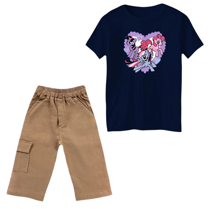 ست تی‌شرت و شلوارک دخترانه مدل پونی کد 2