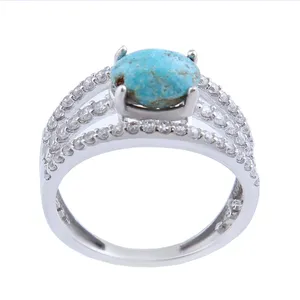 انگشتر نقره زنانه بازرگانی میلادی مدل فیروزه نیشابور رکاب روکش رادیوم کد AWR_1223