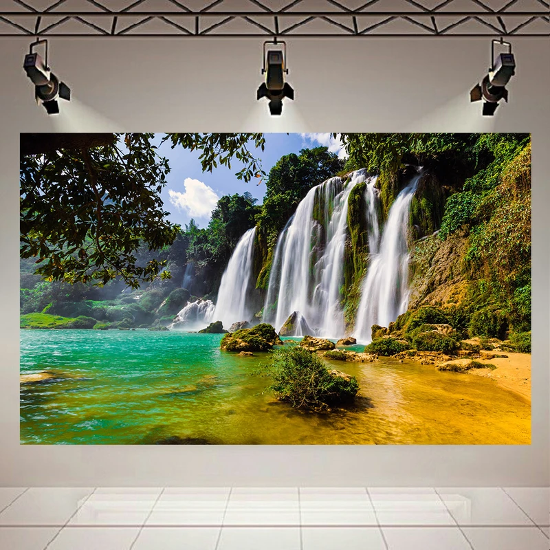 پوستر پارچه ای مدل چرم مخمل طبیعت آبشار کد AR2460