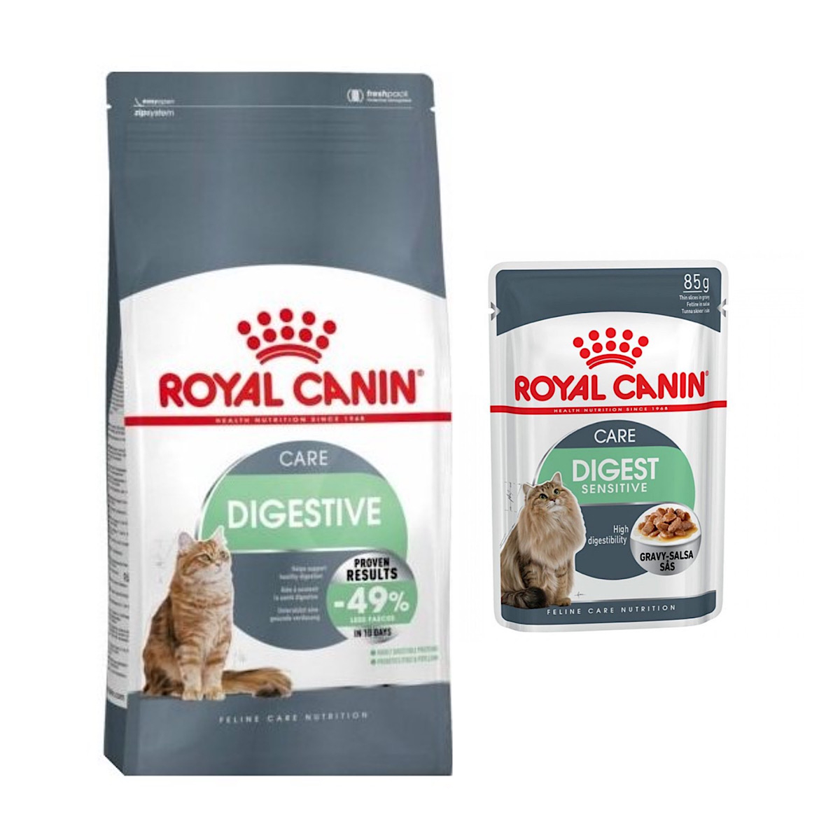 غذای خشک گربه رویال کنین مدل digestive care وزن 2 کیلوگرم به همراه پوچ