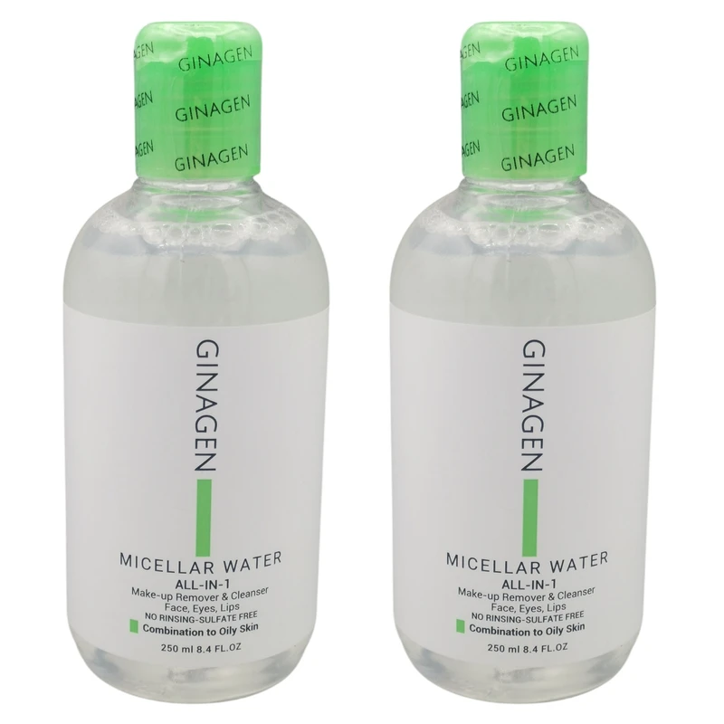 میسلار واتر ژیناژن مدل all in 1 مناسب پوست های چرب حجم 250 میلی‌لیتر مجموعه دو عددی