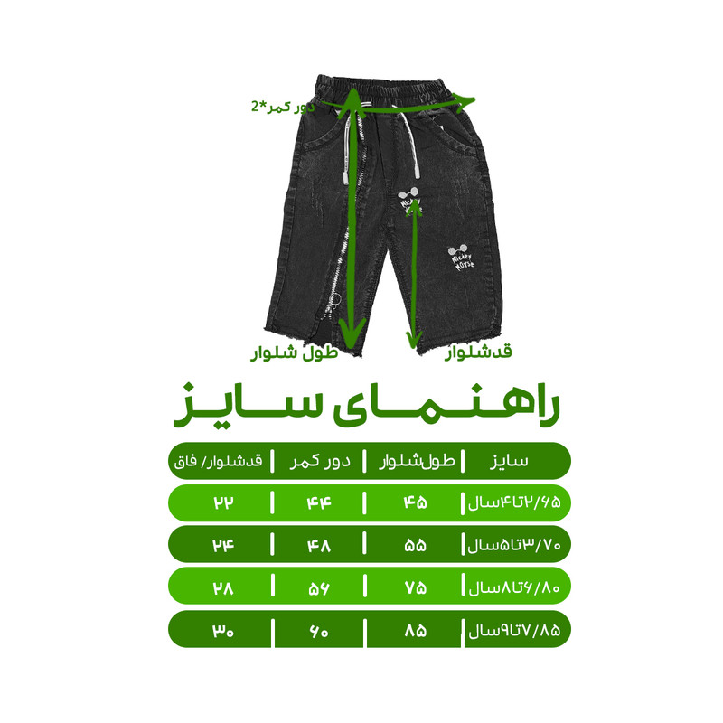 شلوارک جین بچگانه مدل میکی موس زیپ دار کد 1250
