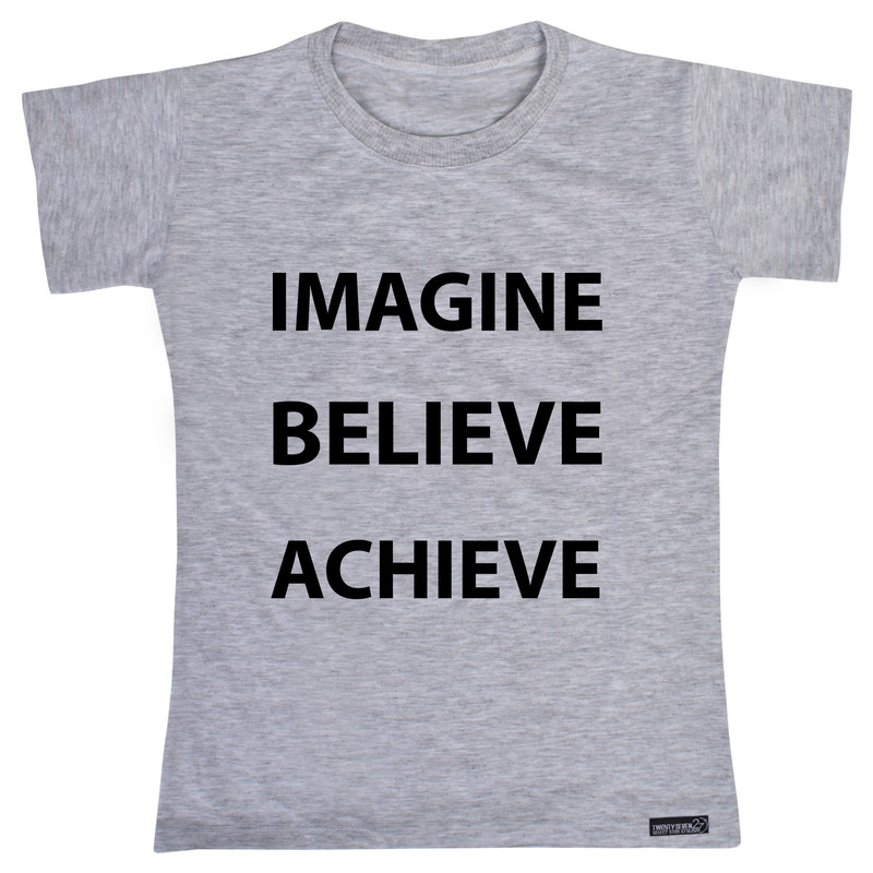 تی شرت آستین کوتاه دخترانه 27 مدل Imagine Believe Achieve کد MH971