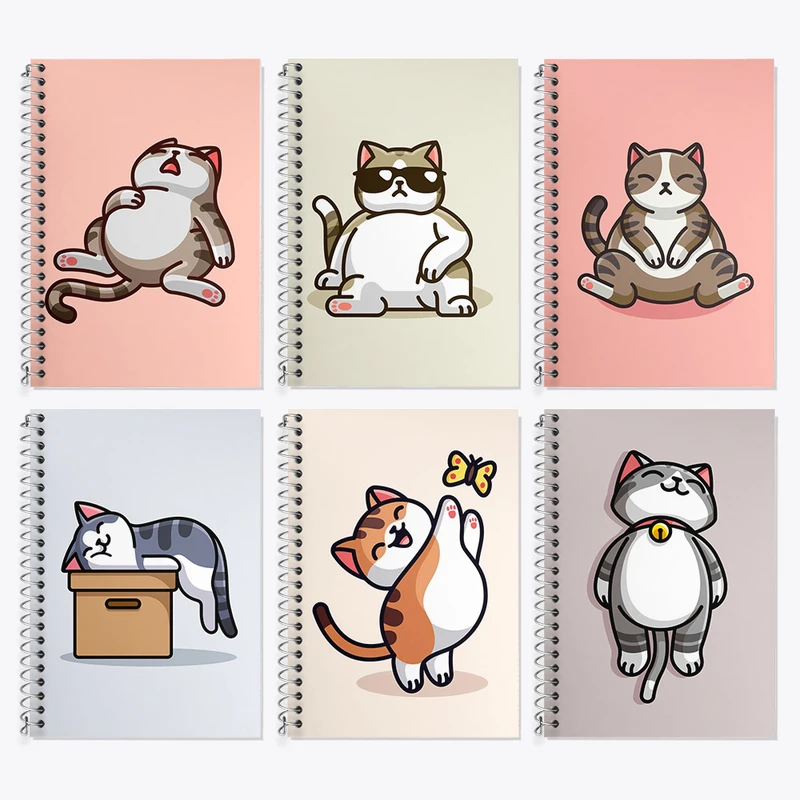 دفتر زبان 50 برگ خندالو مدل دو خط طرح گربه کیوت کد 444 مجموعه 6 عددی