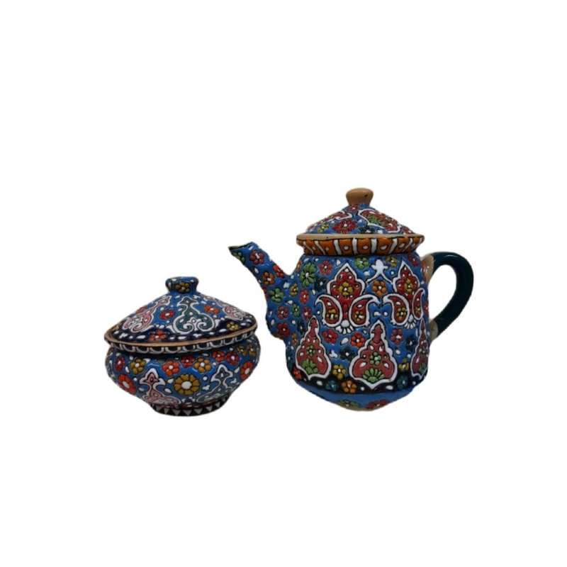 ست قوری و قندون مینا کاری کد 12