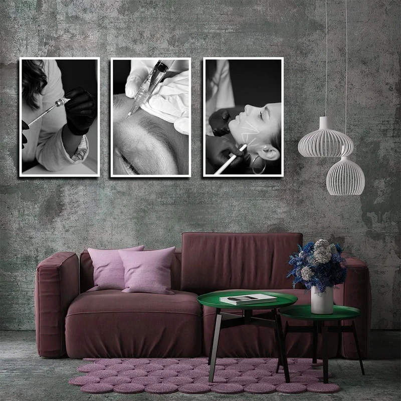 تابلو بکلیت طرح دکوراتیو پزشکی بوتاکس صورت مدل W-4081 فریم سفید مجموعه 3 عددی