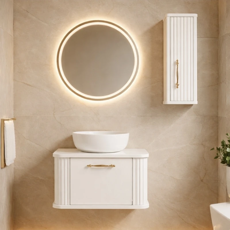 ست کابینت و روشویی دیواری مدل فلور به همراه آینه