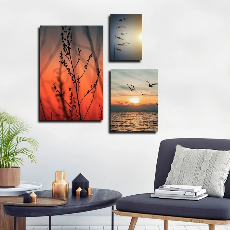 تابلو شاسی بکلیت طرح طبیعت و غروب مدل SH-2427 مجموعه 3 عددی