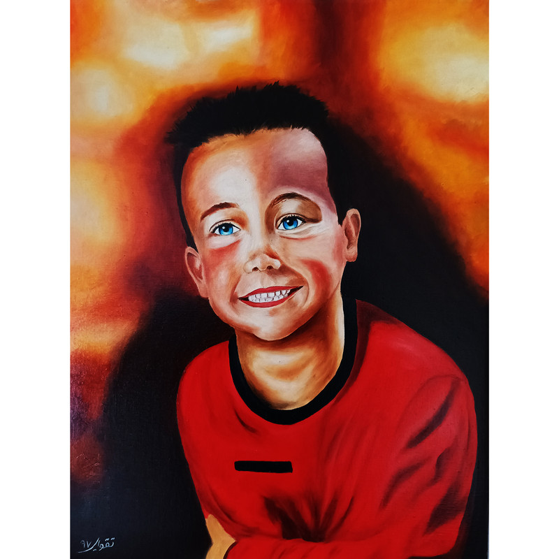 تابلو نقاشی رنگ روغن طرح پسر چشم کد 109