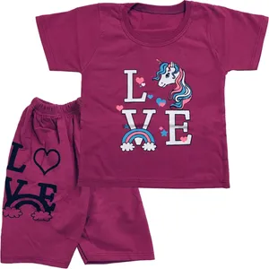 ست تی شرت و شلوارک دخترانه طرح تک شاخ مدل A12 کد 0234