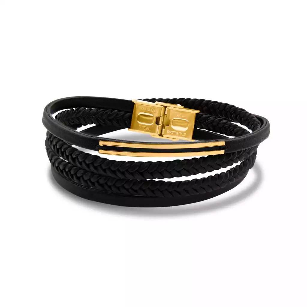 دستبند طلا 18 عیار مردانه گالری روبی مدل پلاک تو خالی