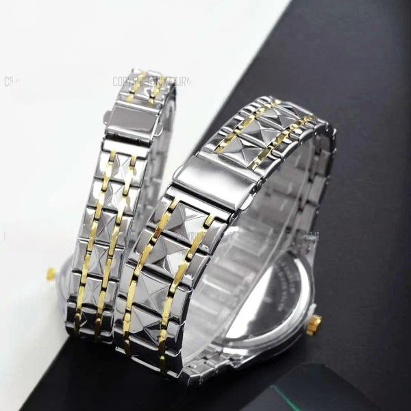 ست ساعت مچی عقربه‌ای زنانه و مردانه مدل کوارتز دو تقویم دی دیت الماسی کد 02