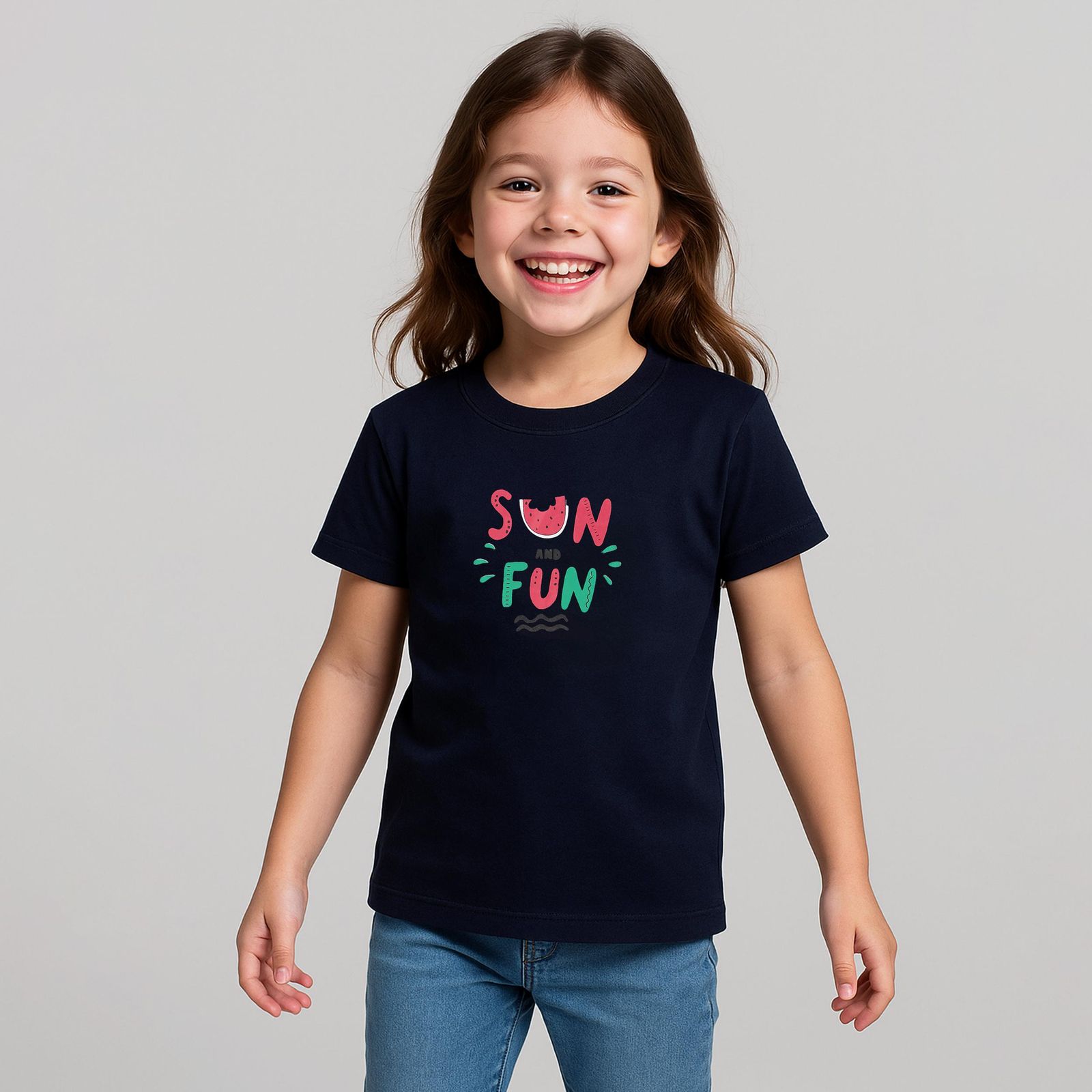 تی شرت آستین کوتاه دخترانه ایزی دو مدل 100489 رنگ سرمه ای -  - 1